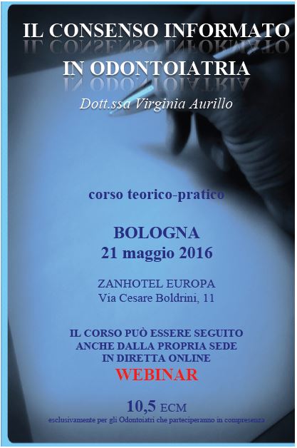 Locandina di presentazione del Corso sul Consenso Informato della Dott.ssa Virginia Aurillo