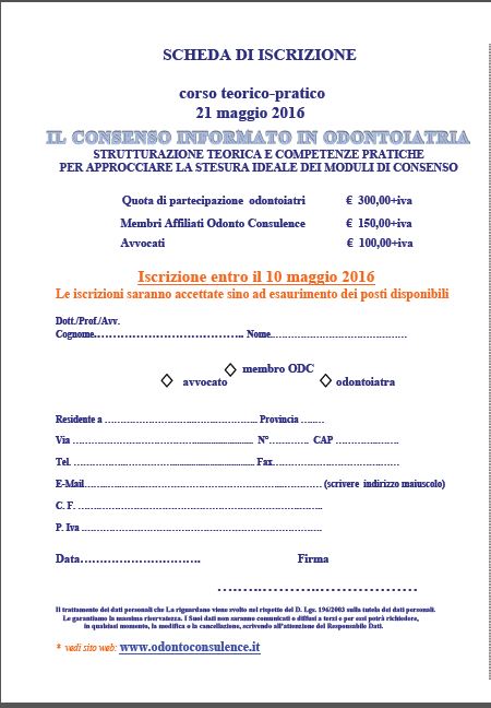 Scheda d'iscrizione